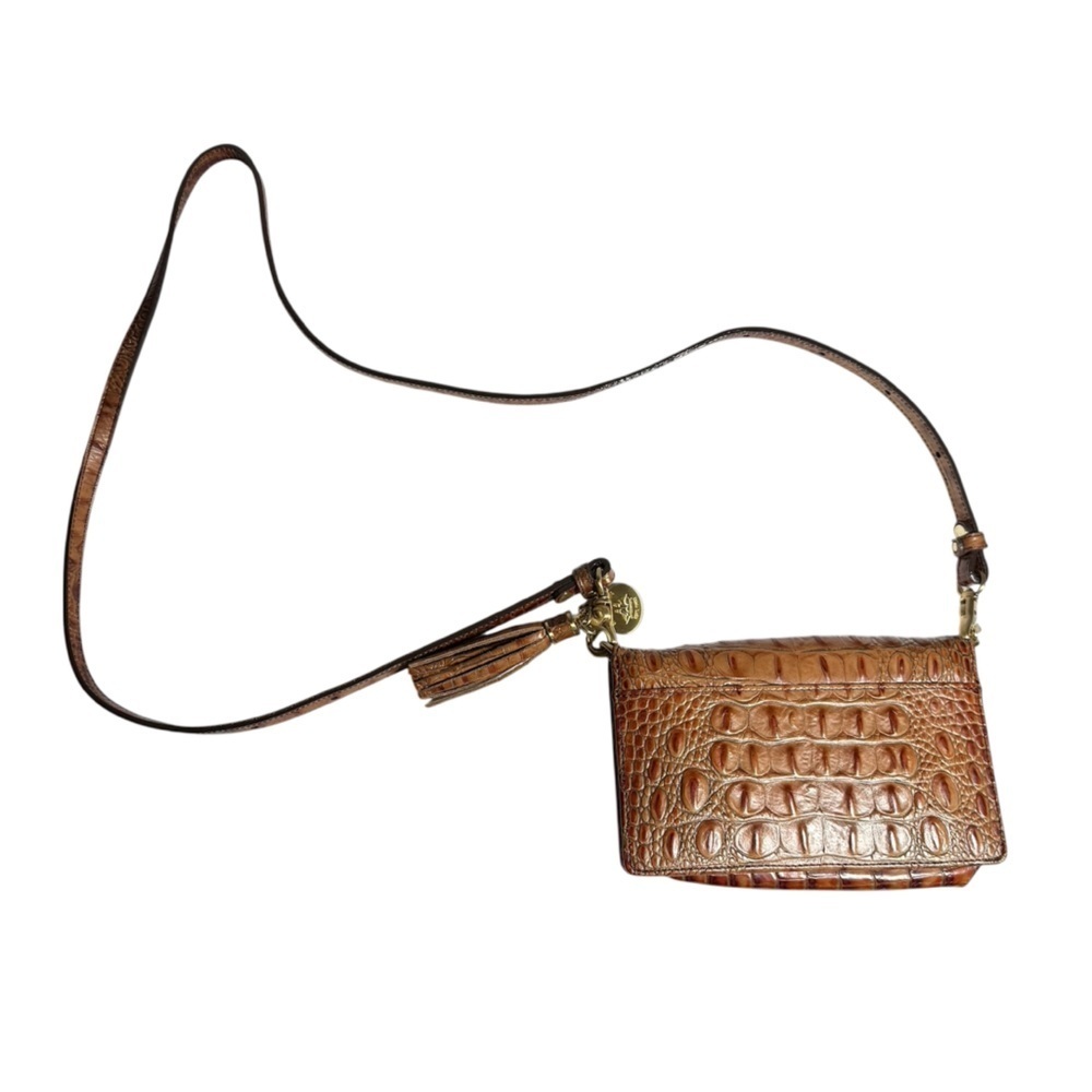 Brahmin Brown Crossbody Bag Crocodile Gold Hardware Satchel Tassel - Picture 2 of 15